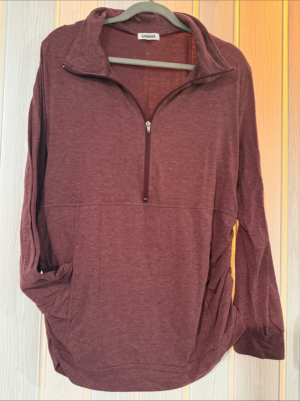 Gingham Half-Zip Pullover in Burgundy